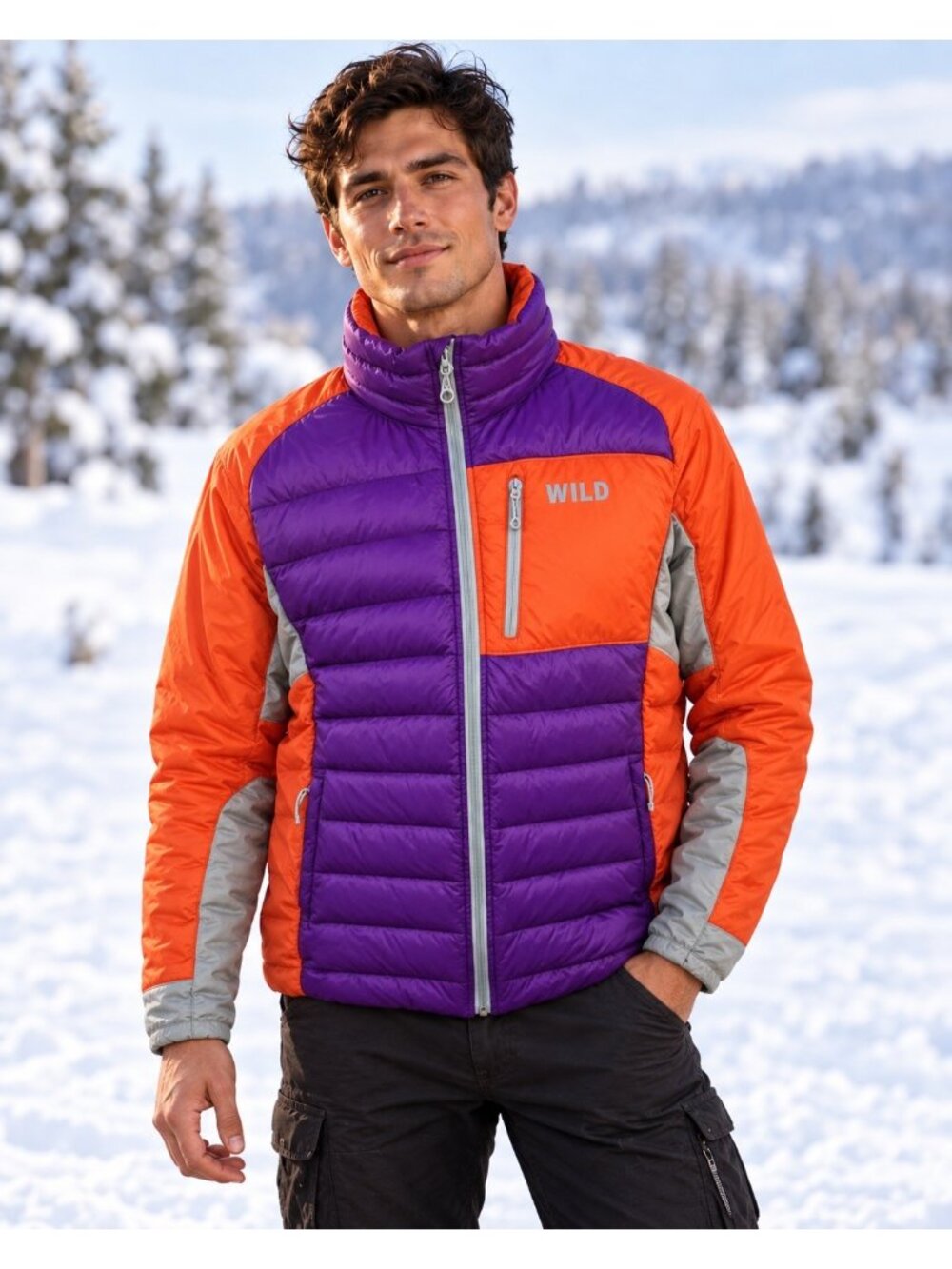 Wild Outdoor Apparel Mens Large Cry Tuff Down Coat Orange Purple USA